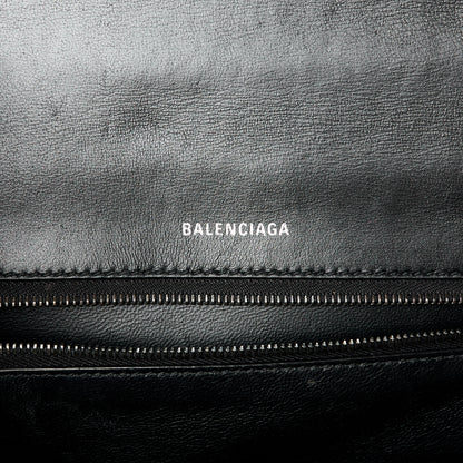 Balenciaga Shiny Calfskin Monochrome Crocodile Embossed Medium Hourglass Top Handle Bag Black 6 of 11