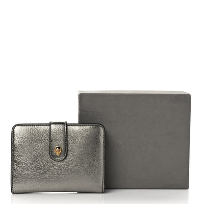 Alexander McQueen Metallic Calfskin Skull French Wallet Dark Silver 8 of 9