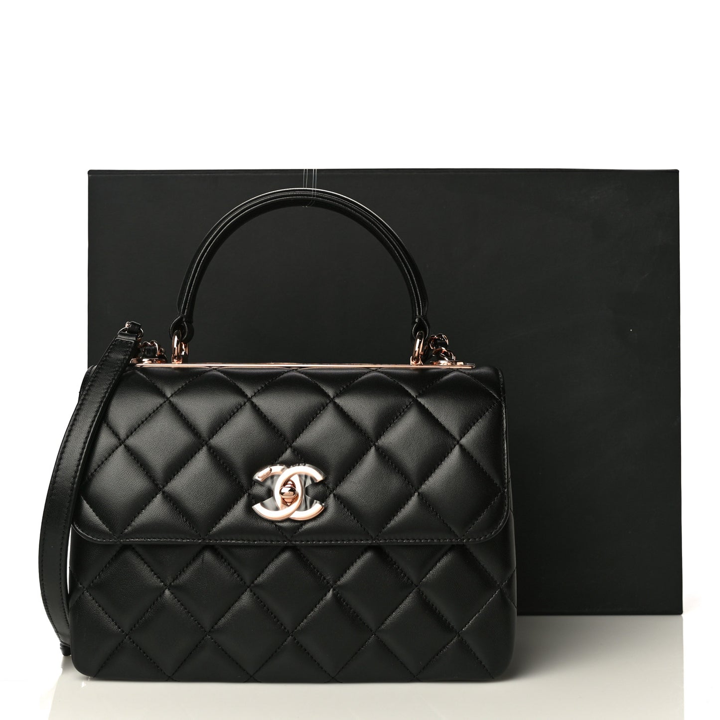Lambskin Quilted Small Trendy CC Dual Handle Flap Bag Black