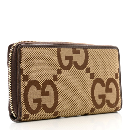 Gucci Monogram Jumbo GG Zip Around Wallet Camel Ebony 3 of 7