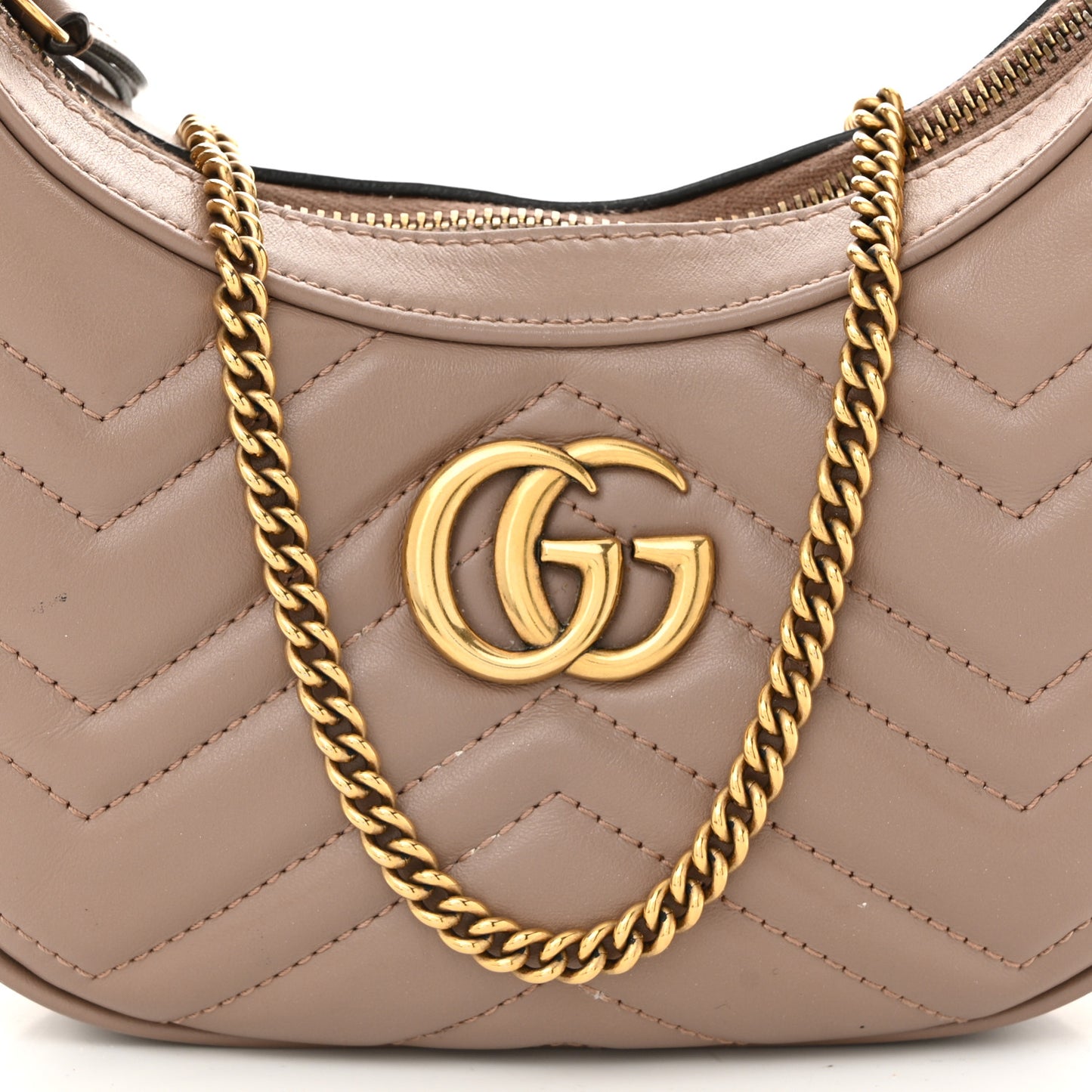 Calfskin Matelasse Chevron Mini GG Marmont Half Moon Hobo Porcelain Rose