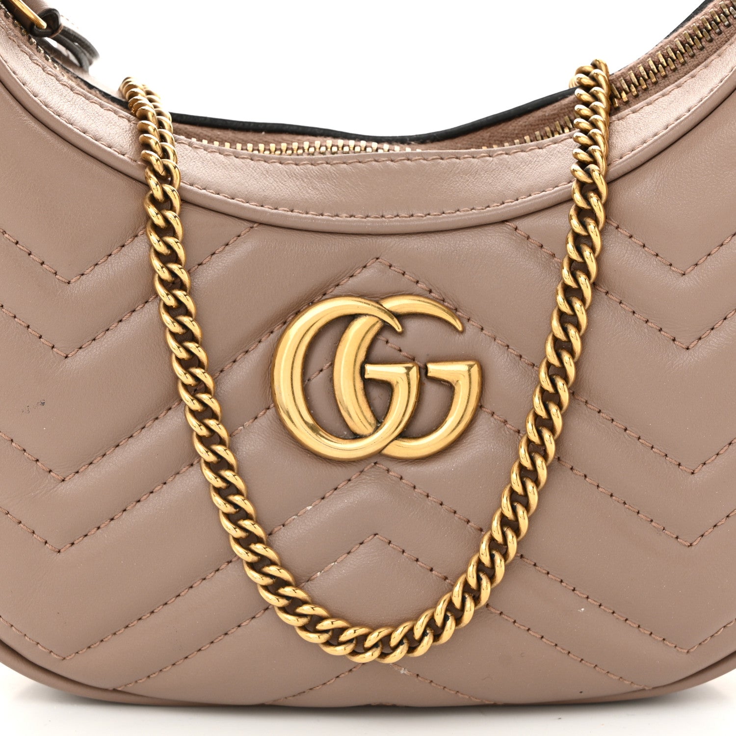 Gucci Calfskin Matelasse Chevron Mini GG Marmont Half Moon Hobo Porcelain Rose 8 of 11