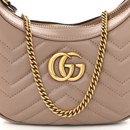 Gucci Calfskin Matelasse Chevron Mini GG Marmont Half Moon Hobo Porcelain Rose 8 of 11