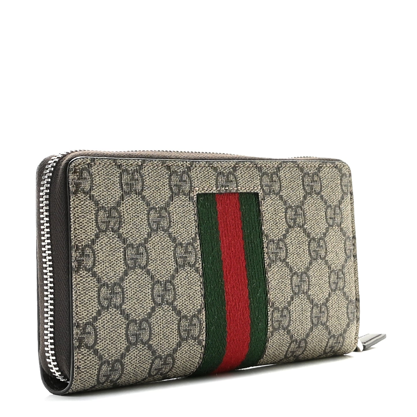 GG Supreme Monogram Web Zip Around Wallet Beige Cocoa