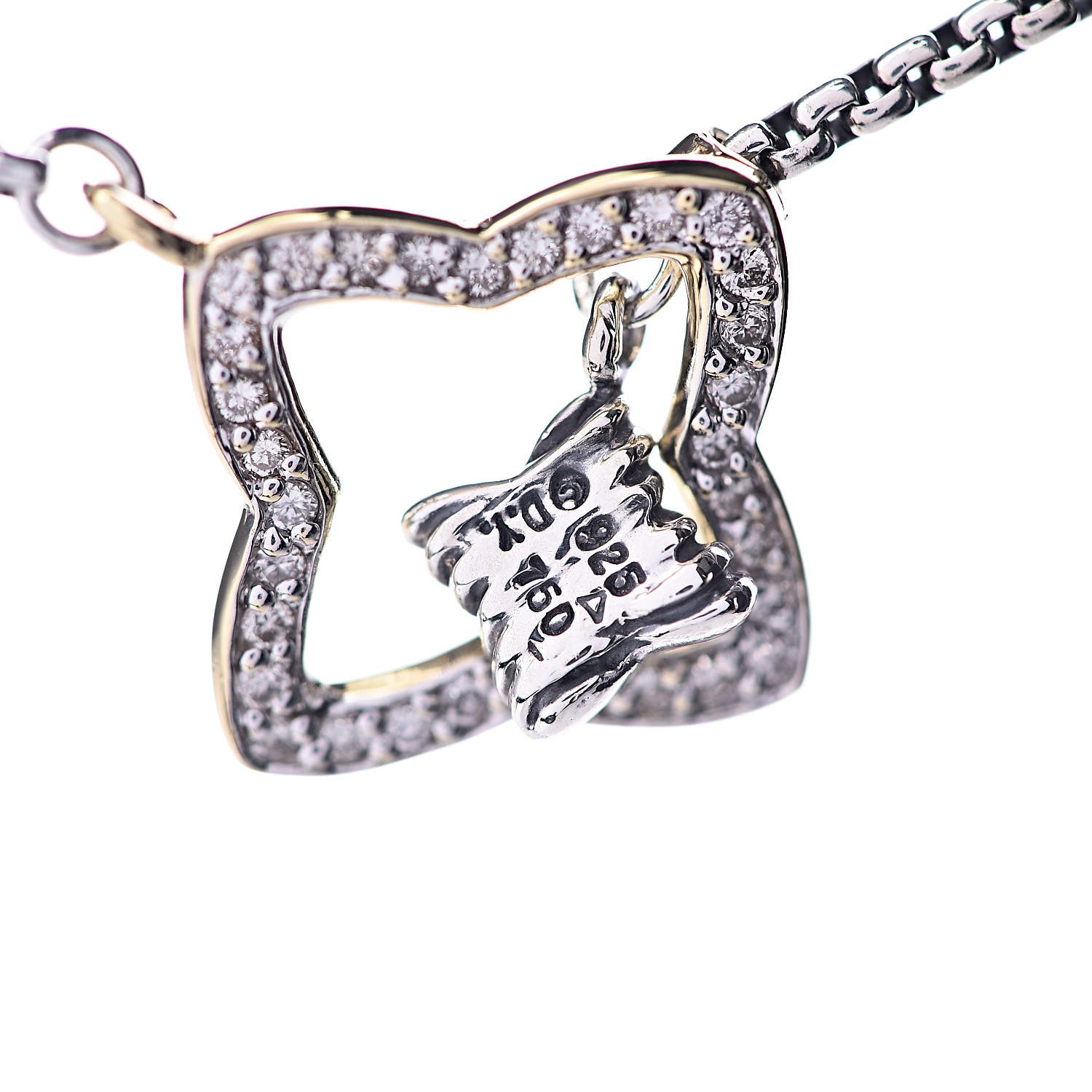 David Yurman Sterling Silver 18K Yellow Gold Diamond Quatrefoil Pendant Necklace 6 of 6