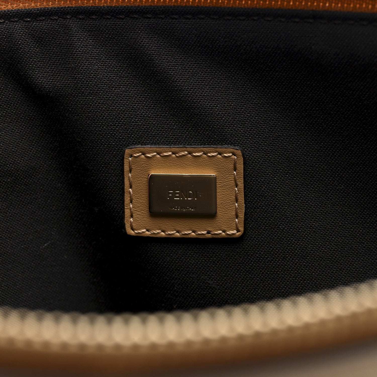Fendi Vitello King Logo Embossed Large Flat Pouch Miele Scuro
