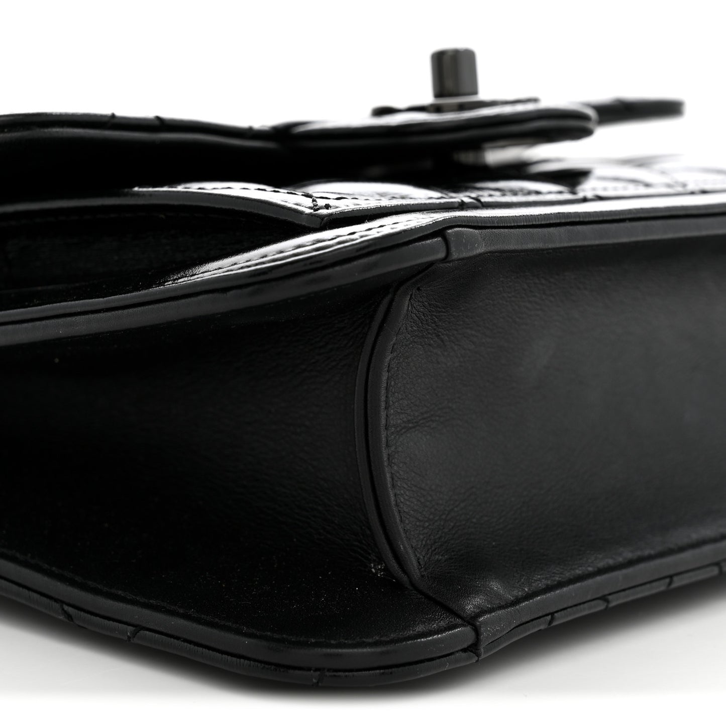 Shiny Crumpled Calfskin Quilted Double You Mini Flap So Black