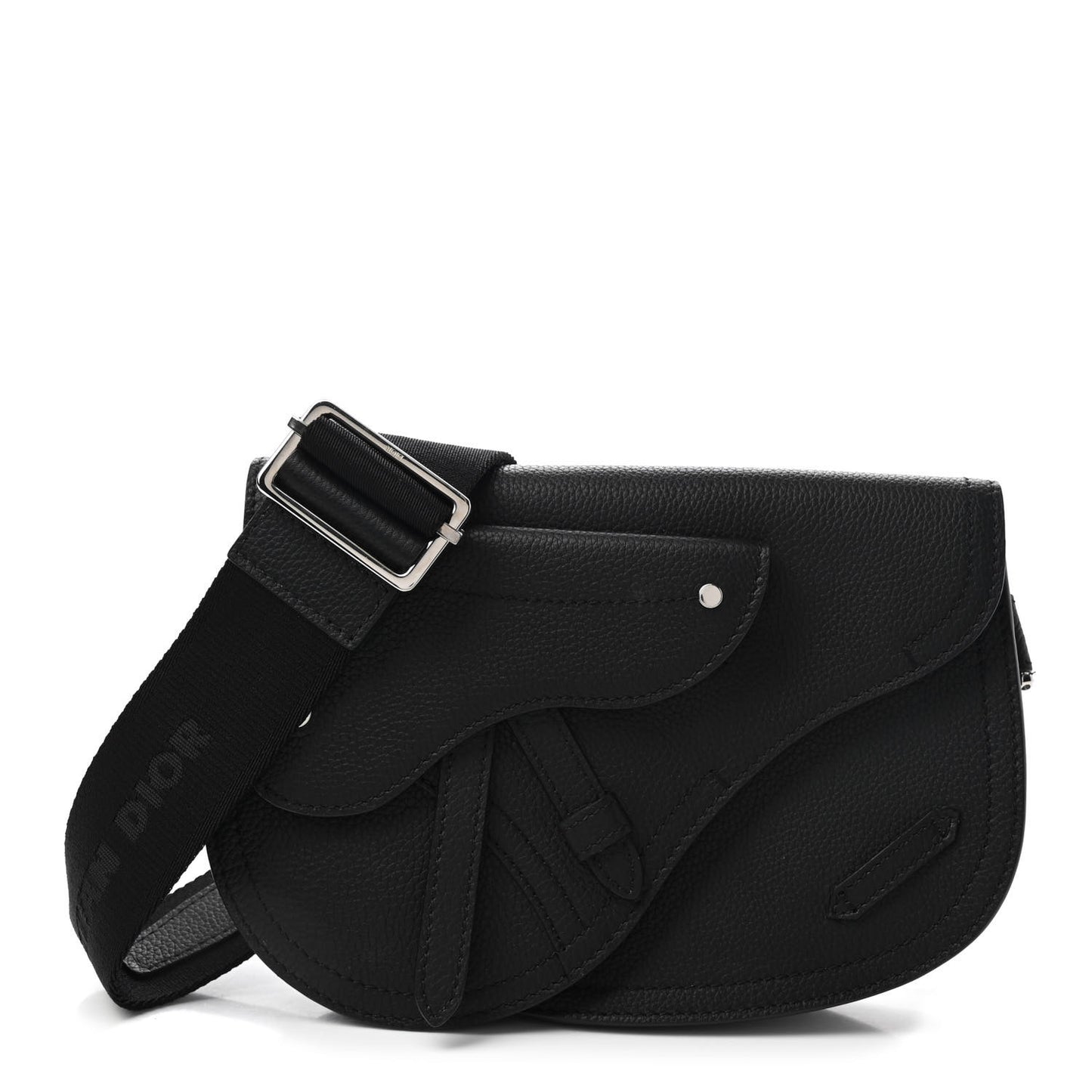 Grained Calfskin Saddle Messenger Bag Black