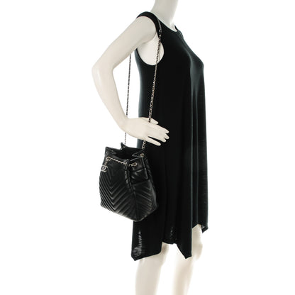 Chanel Lambskin Chevron Small Urban Spirit Drawstring Bag Black 2 of 7