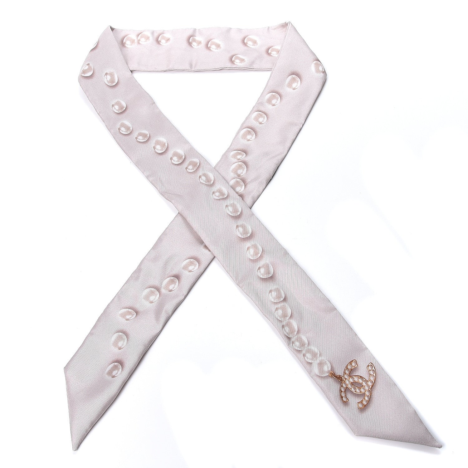 Chanel Silk Pearl CC Slim Bandeau Scarf Light Pink 1 of 3