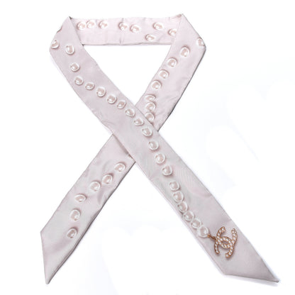 Chanel Silk Pearl CC Slim Bandeau Scarf Light Pink 1 of 3