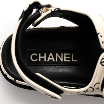 Chanel Lambskin Printed CC Velcro Dad Sandals 37.5 White Black 6 of 9