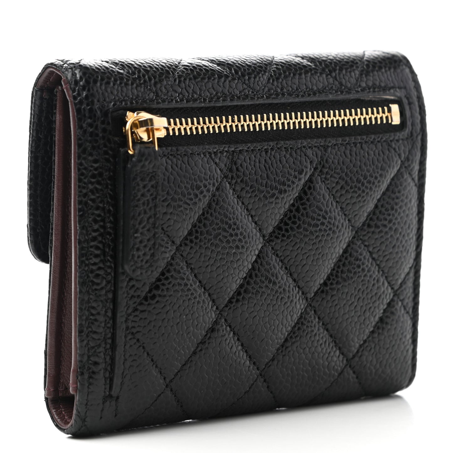 Caviar Quilted Compact Flap Wallet Black