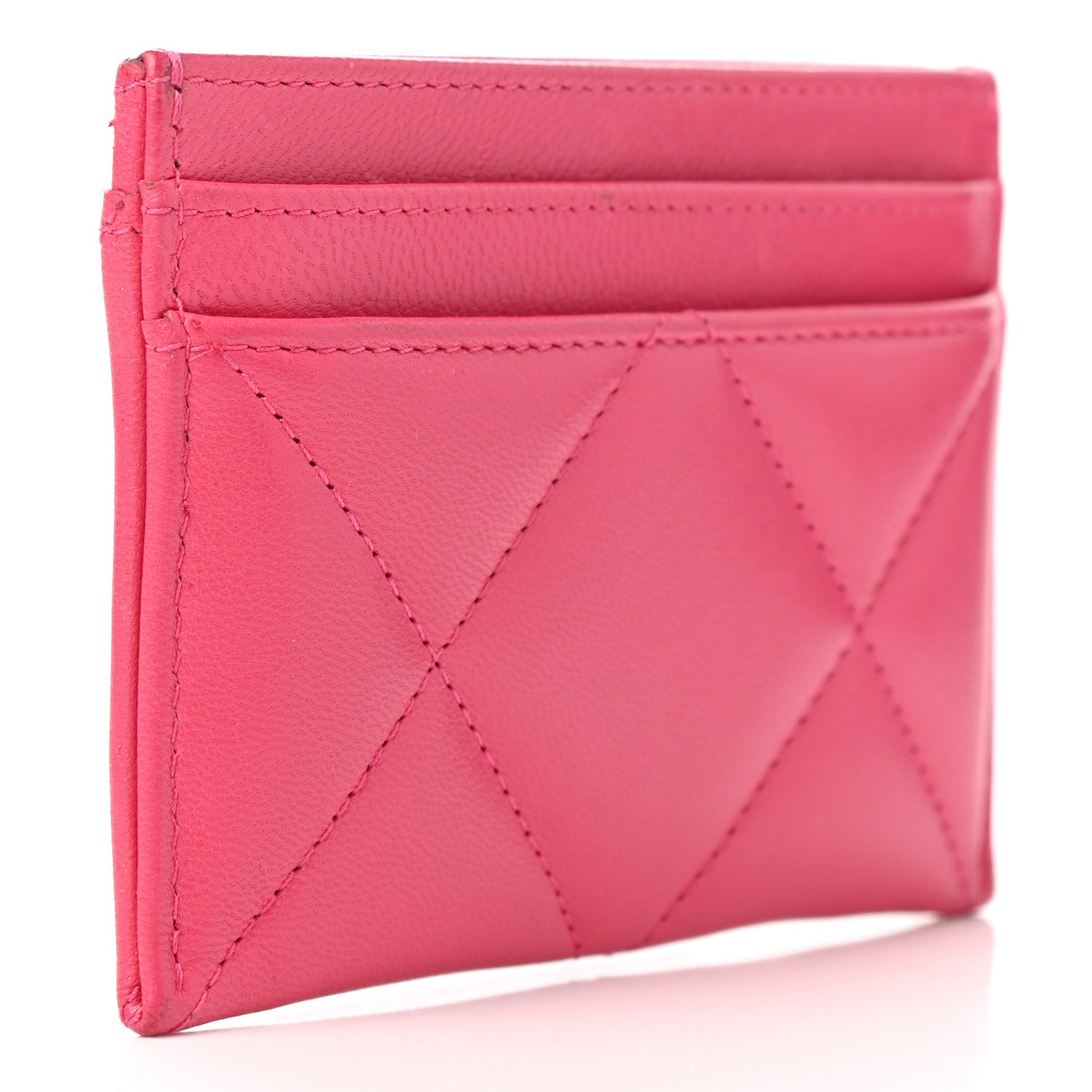 Chanel Shiny Goatskin Quilted Chanel 19 Card Holder Dark Pink 3 of 10