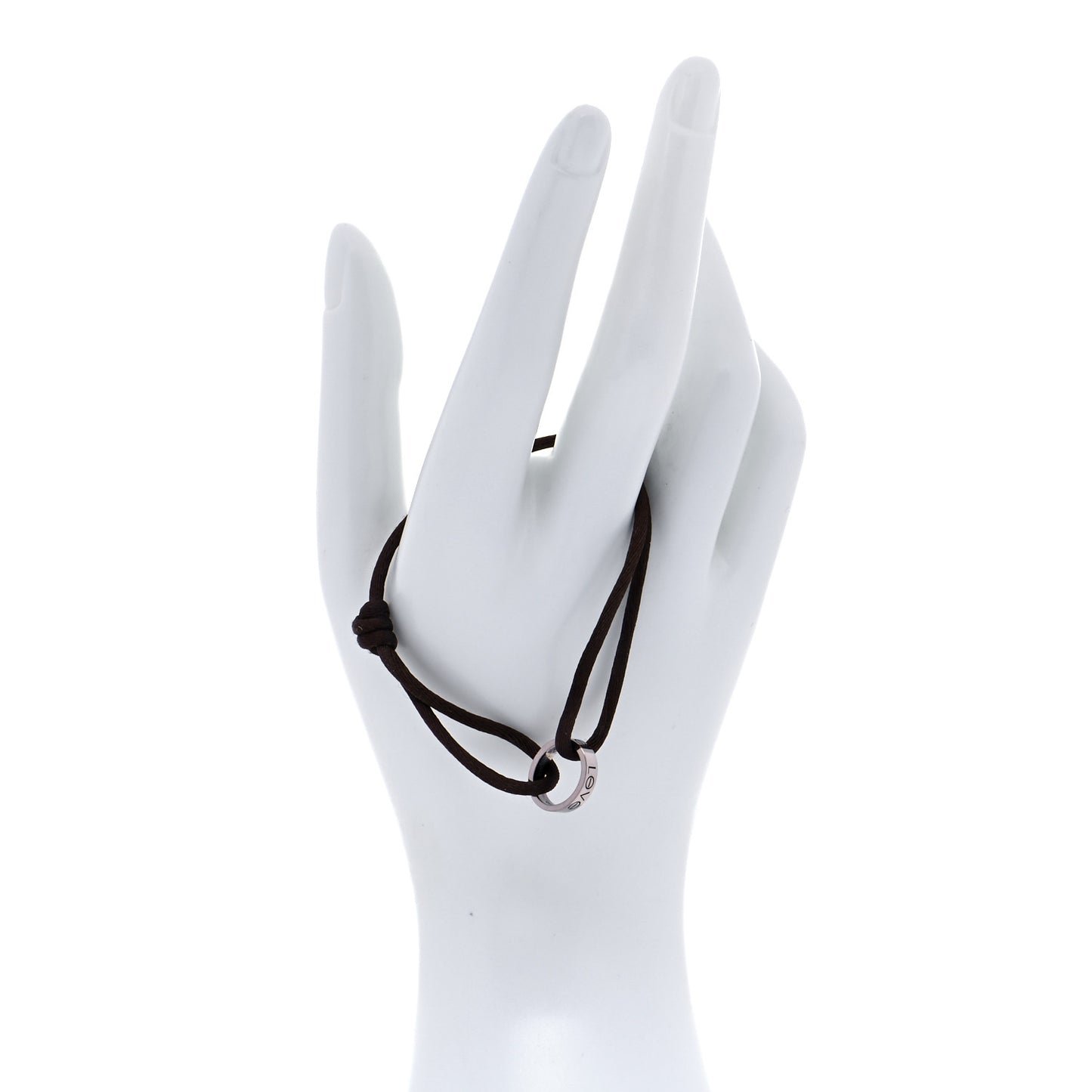18K White Gold Charity LOVE Adjustable Cord Bracelet Brown