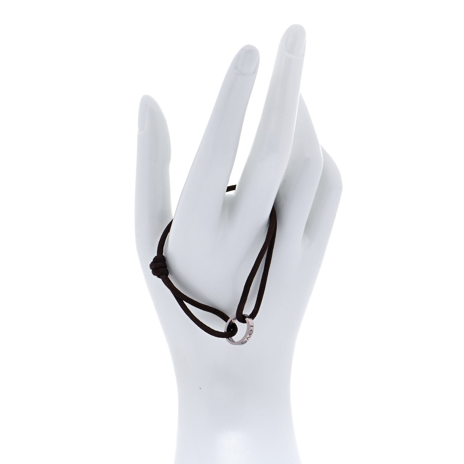 Cartier 18K White Gold Charity LOVE Adjustable Cord Bracelet Brown 2 of 5