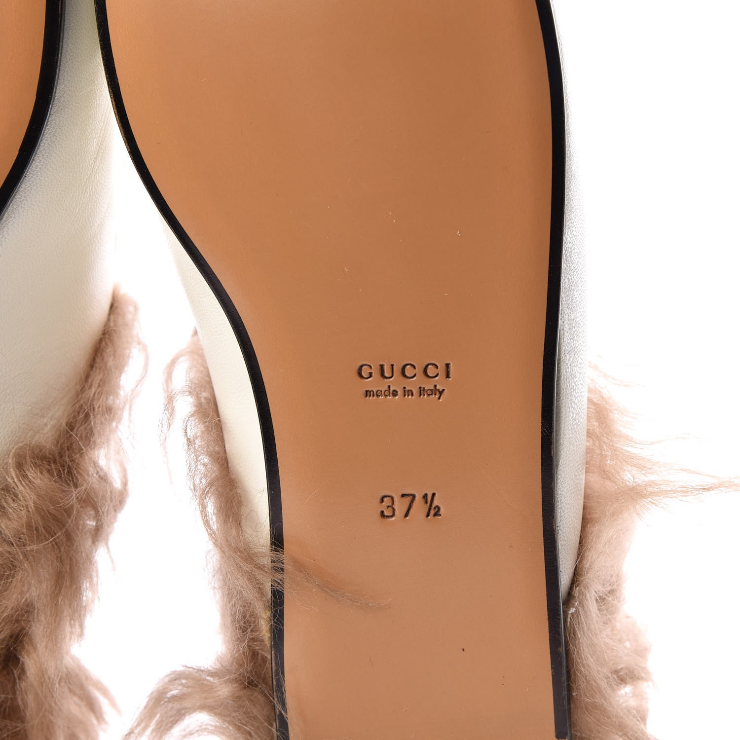Gucci Malaga Kid Fur Womens Princetown Slippers 37.5 Dusty White Naturale 6 of 8