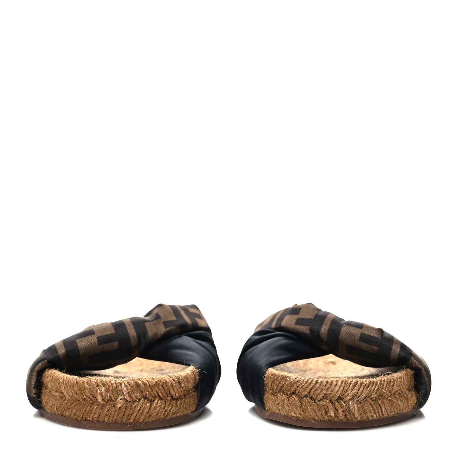 Fendi Satin FF Twist Espadrille Slide Sandal 40 Black Tobacco 2 of 7