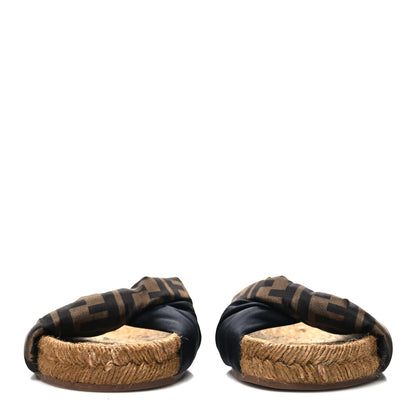 Fendi Satin FF Twist Espadrille Slide Sandal 40 Black Tobacco 2 of 7
