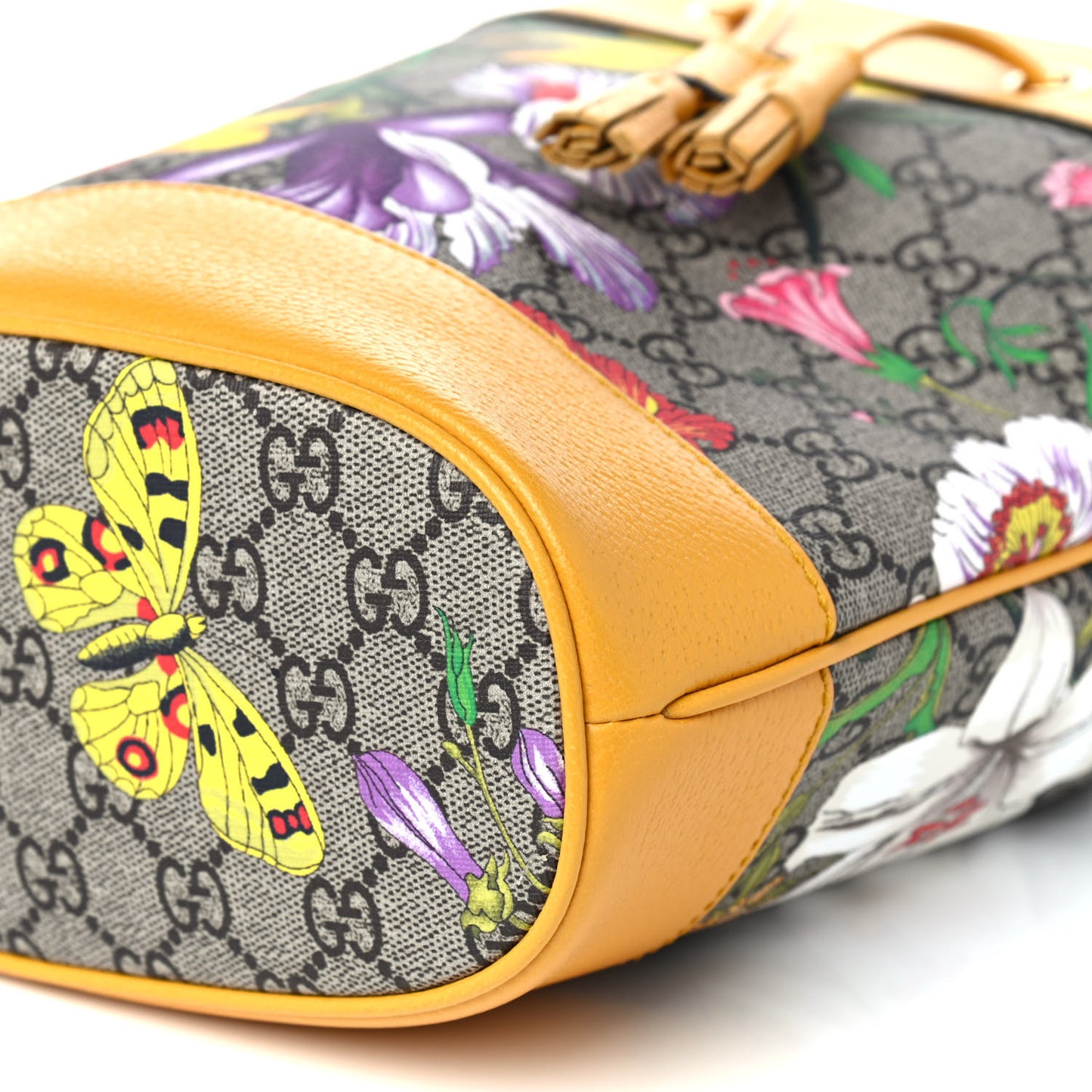 GG Supreme Monogram Flora Small Ophidia Bucket Bag Beige Multicolor Crop