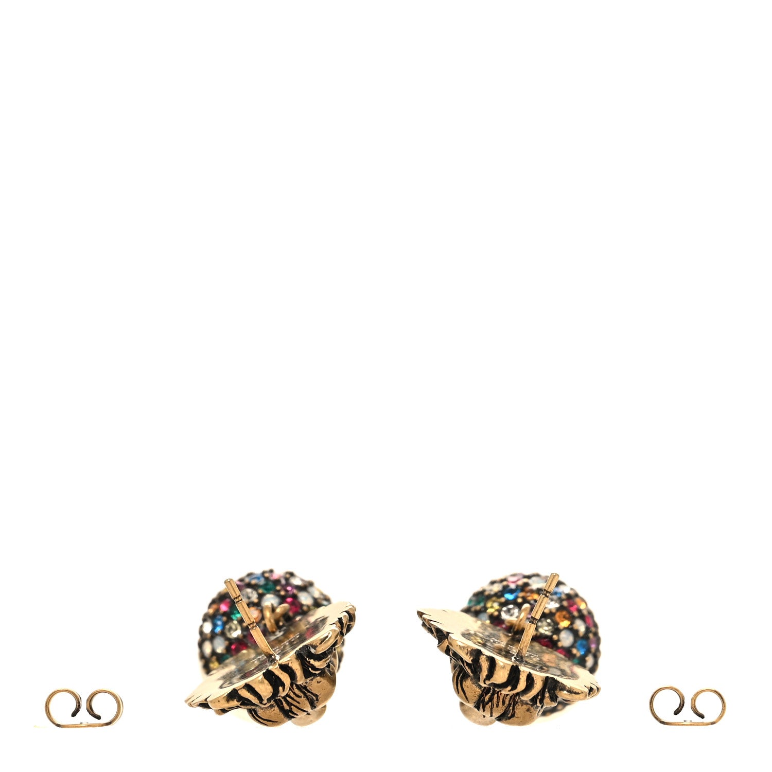 Gucci Metal Crystal Lion Earrings Aged Gold 3 of 4