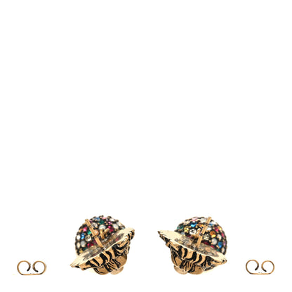 Gucci Metal Crystal Lion Earrings Aged Gold 3 of 4