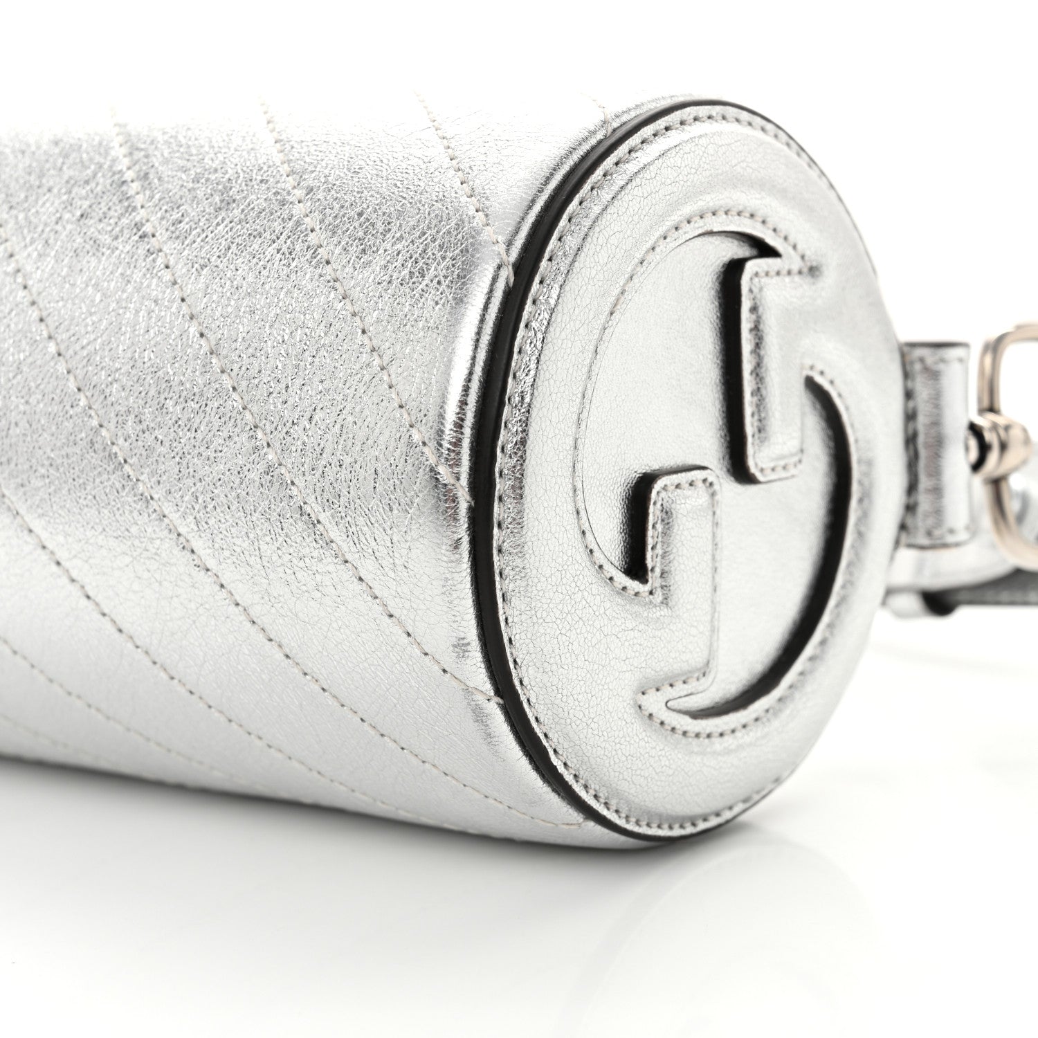 Gucci Sakai Be Green Calfskin Diagonal Stitched Mini Blondie Barrel Shoulder Bag Silver 10 of 10