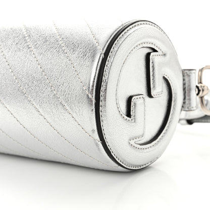 Gucci Sakai Be Green Calfskin Diagonal Stitched Mini Blondie Barrel Shoulder Bag Silver 10 of 10
