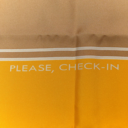 Hermes Silk Please Check In Scarf 90 Jaune D'Or Camel 5 of 5