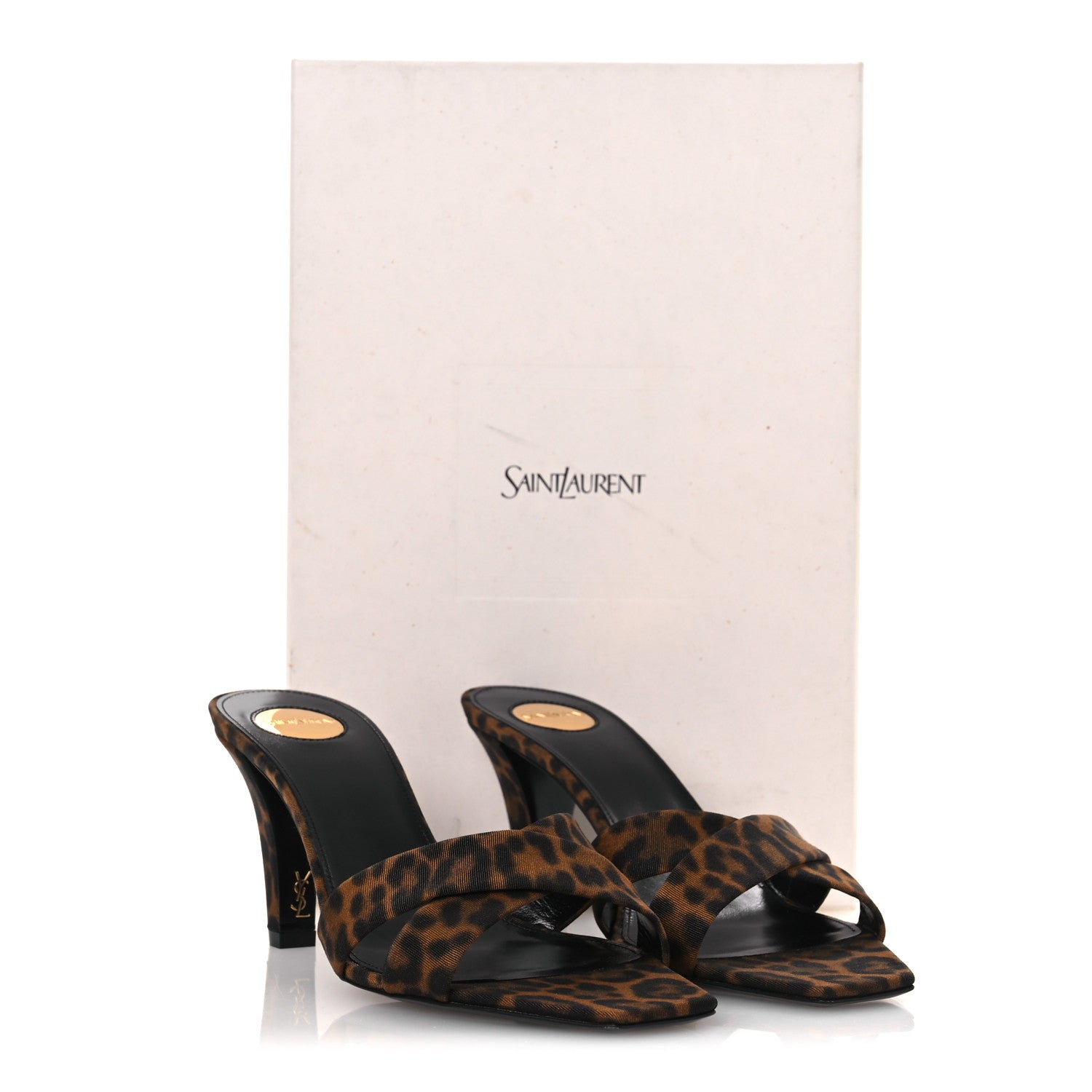 Saint Laurent Grossgrain Leopard Print Jill Mules 37.5 Brown 11 of 11