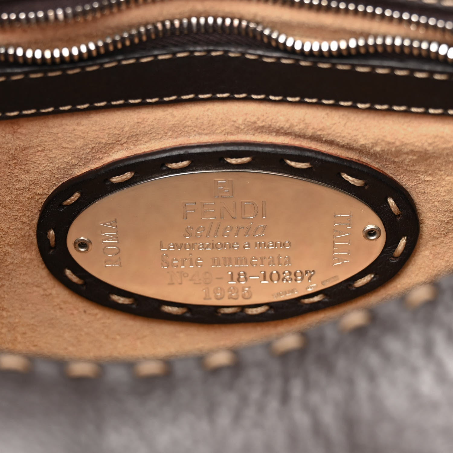 Fendi Calfskin Romano Selleria Baguette Brown 6 of 12