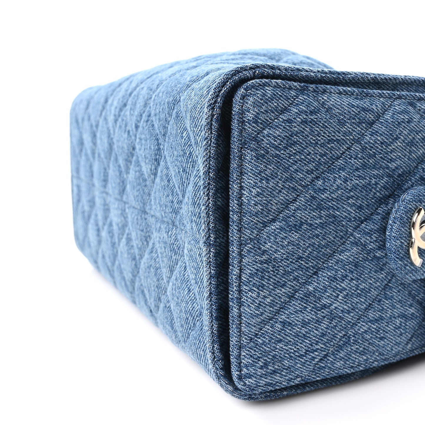 Denim Quilted Small Chanel 25 Handbag Blue