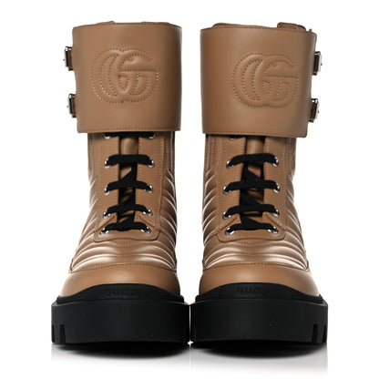 Gucci Nappa Frances GG Matelasse Platform Combat Boots 36 Natural Tan 2 of 8