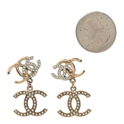 Chanel Crystal Double CC Drop Earrings Gold Silver 2 of 4