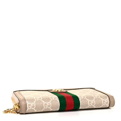 Gucci GG Supreme Monogram Textured Dollar Calfskin Web Ophidia Zip Around Wallet Beige Mystic White Oatmeal 4 of 8