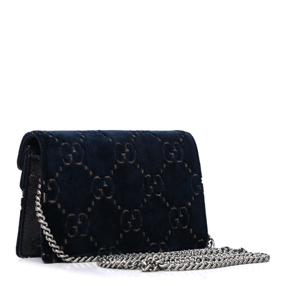 Gucci Velvet GG Monogram Super Mini Dionysus Shoulder Bag Blue Beige Black 2 of 4