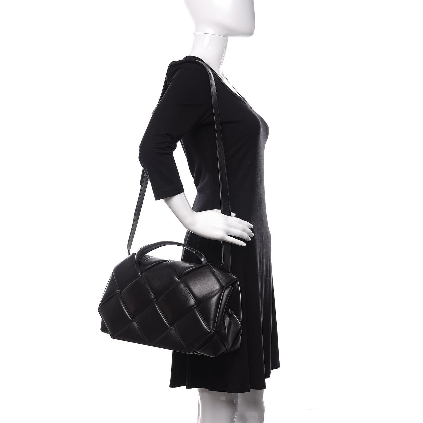 Nappa Intreccio Padded Top Handle Shoulder Bag Black