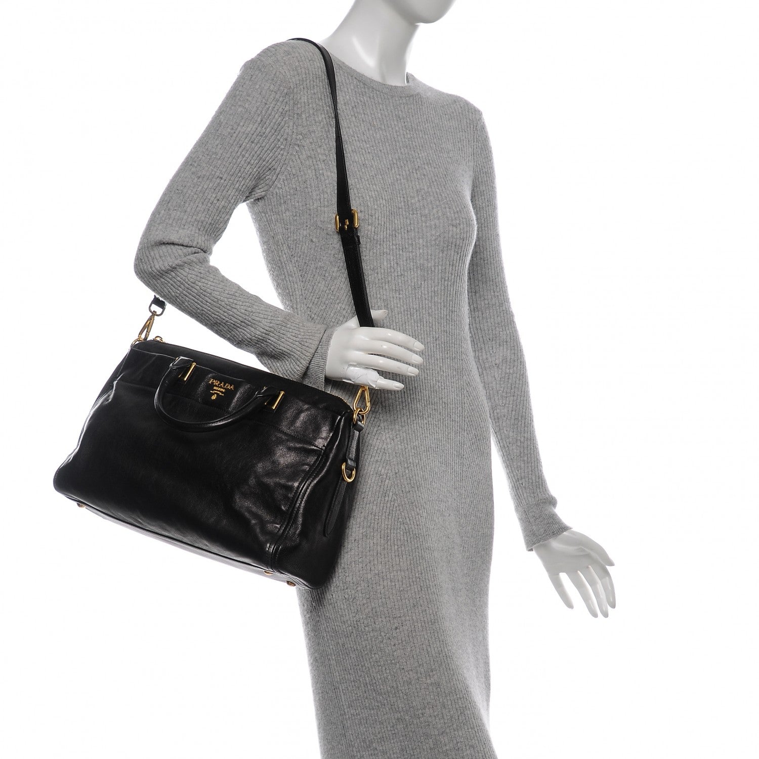 Prada Glace Calf Extra Wide Tote Nero Black 2 of 6