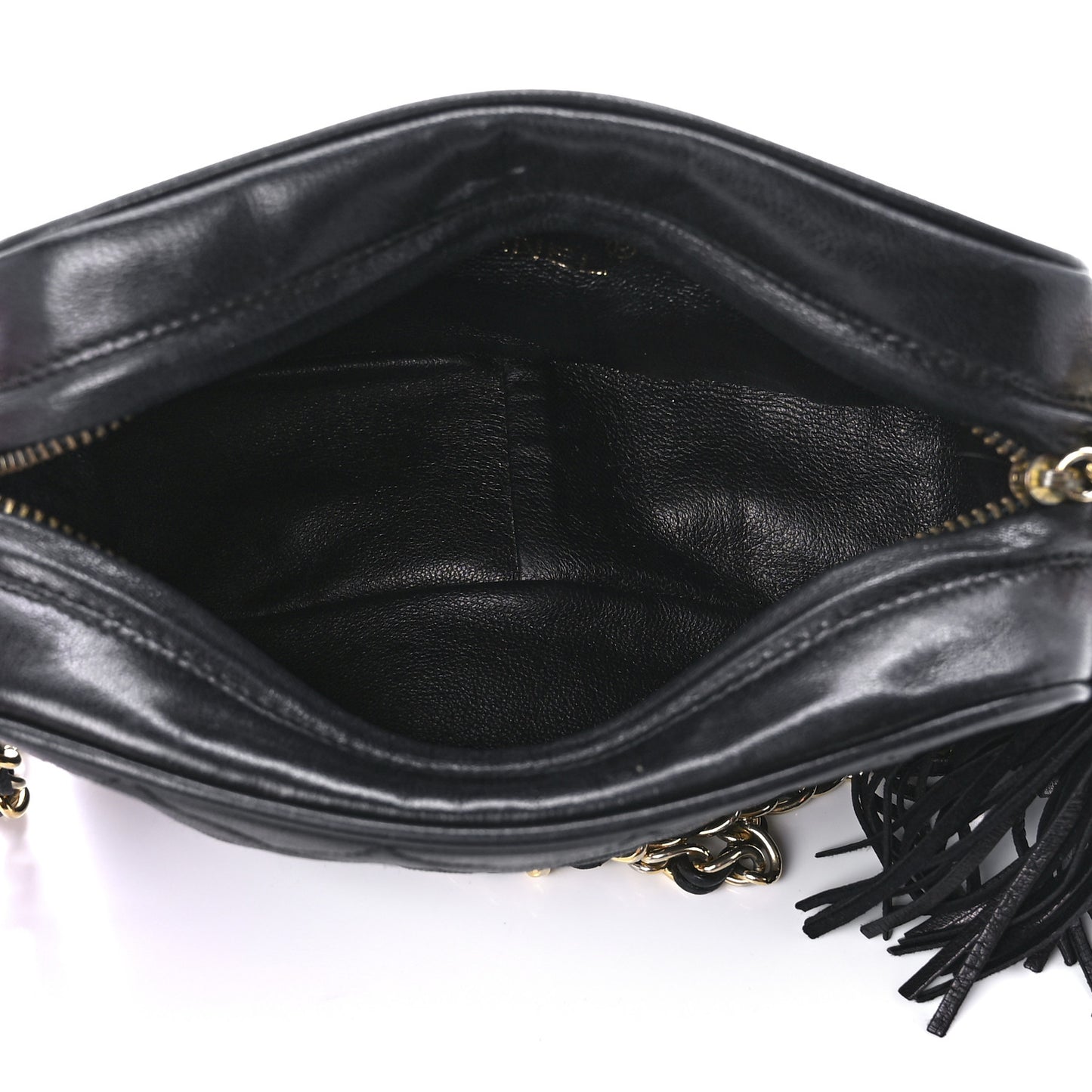 Lambskin Quilted CC Tassel Camera Case Black