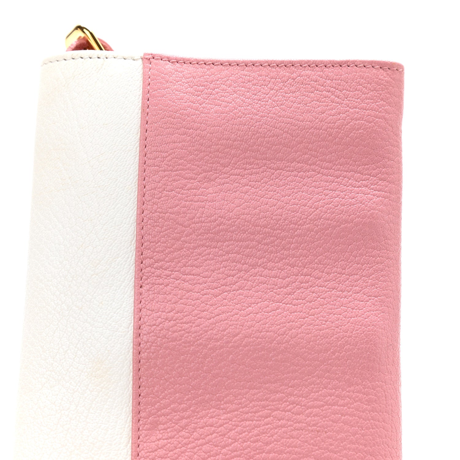Miu Miu Goatskin Madras Bi-Color Wallet On Chain White Pink 12 of 12