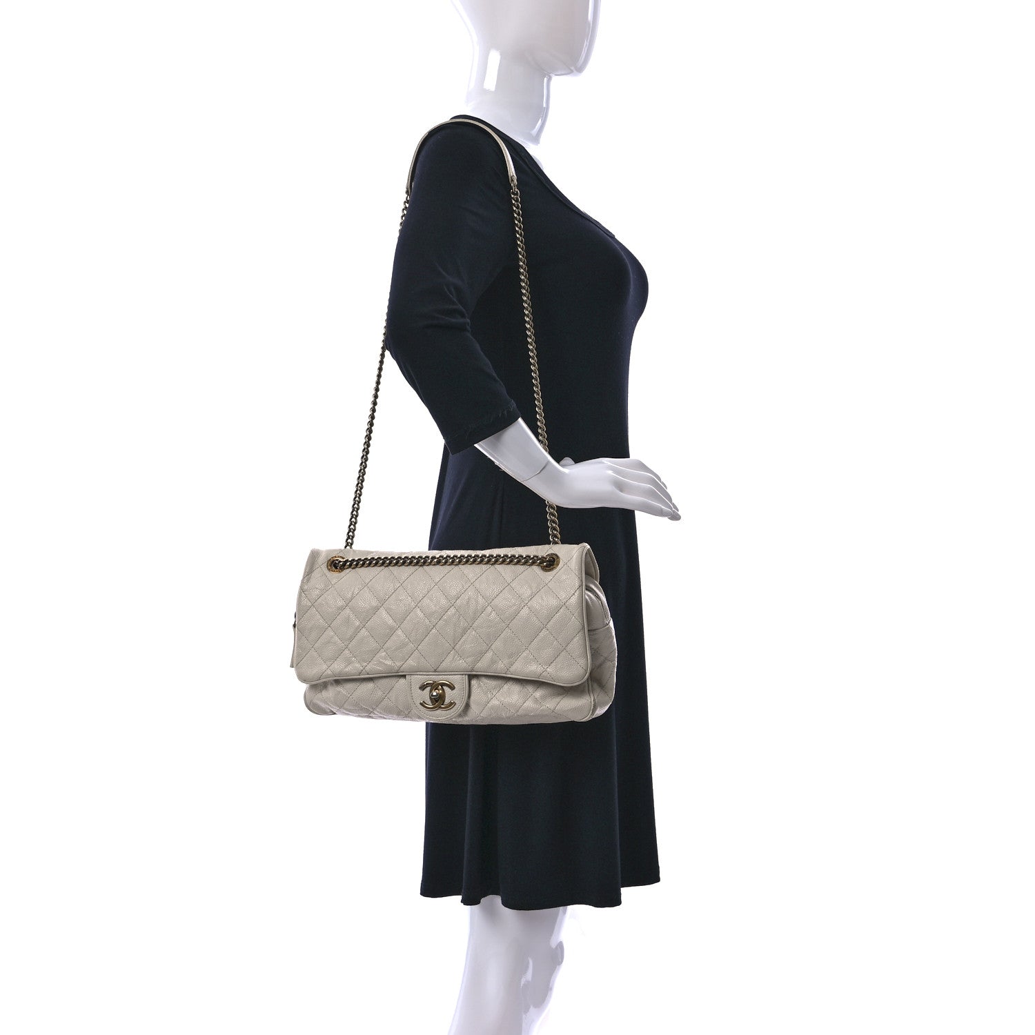 Chanel Crumpled Grained Calfskin Quilted Large Shiva Flap Dark White 2 of 19