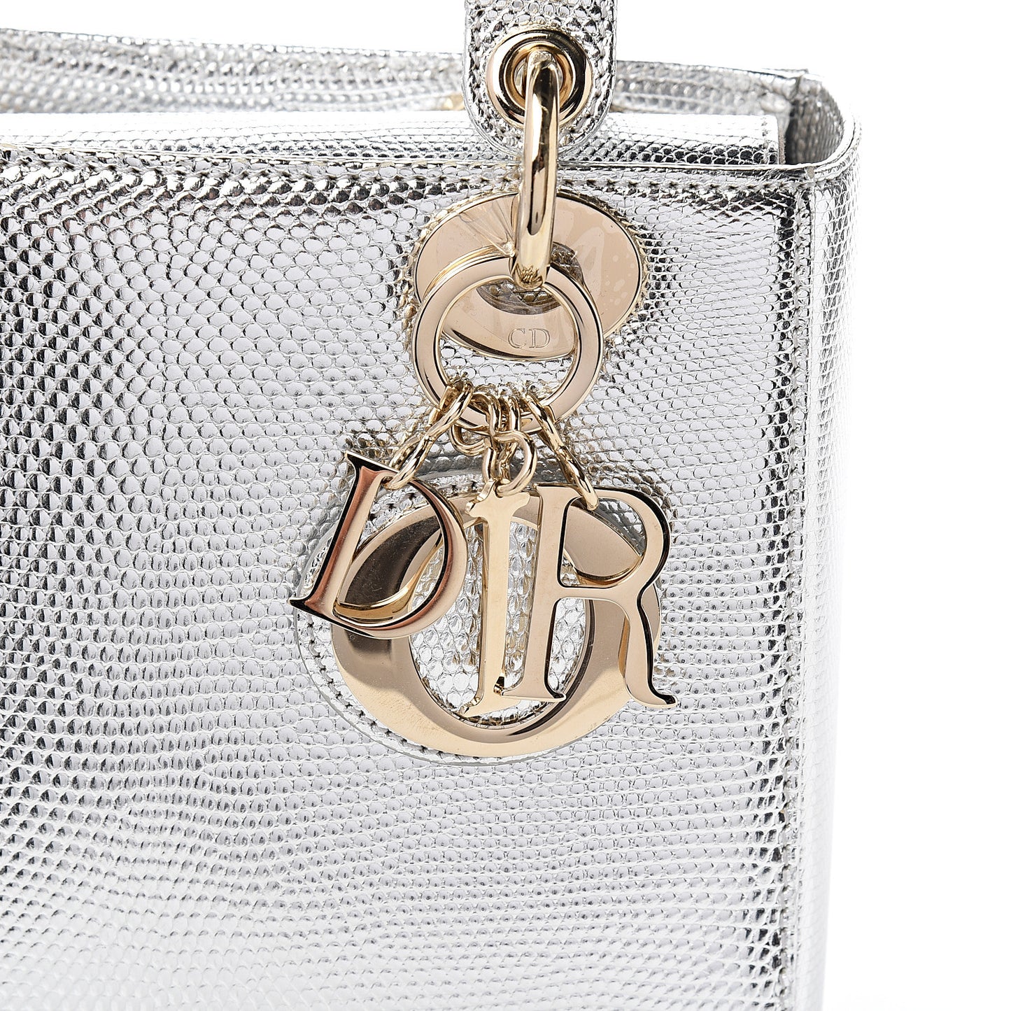 Metallic Lizard Small Lady Dior Argent