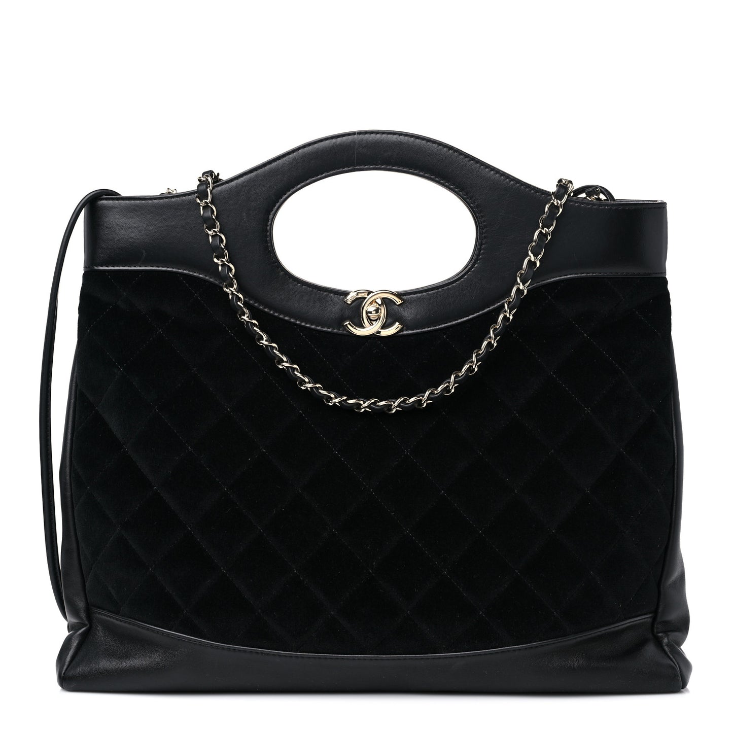 Velvet Lambskin Quilted Small 31 Shopping Bag Black