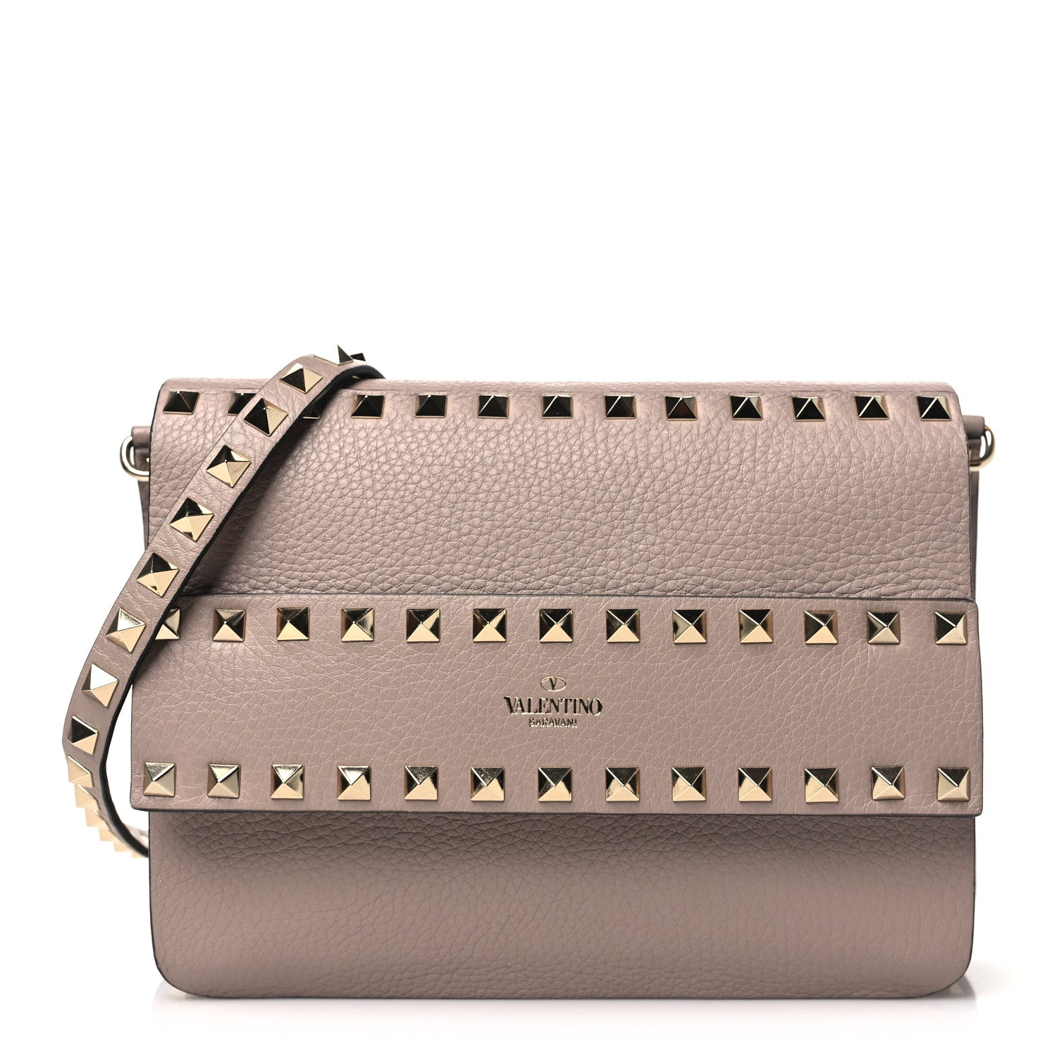 Valentino Garavani Pebbled Calfskin Rockstud Side Slip Crossbody Poudre 1 of 9