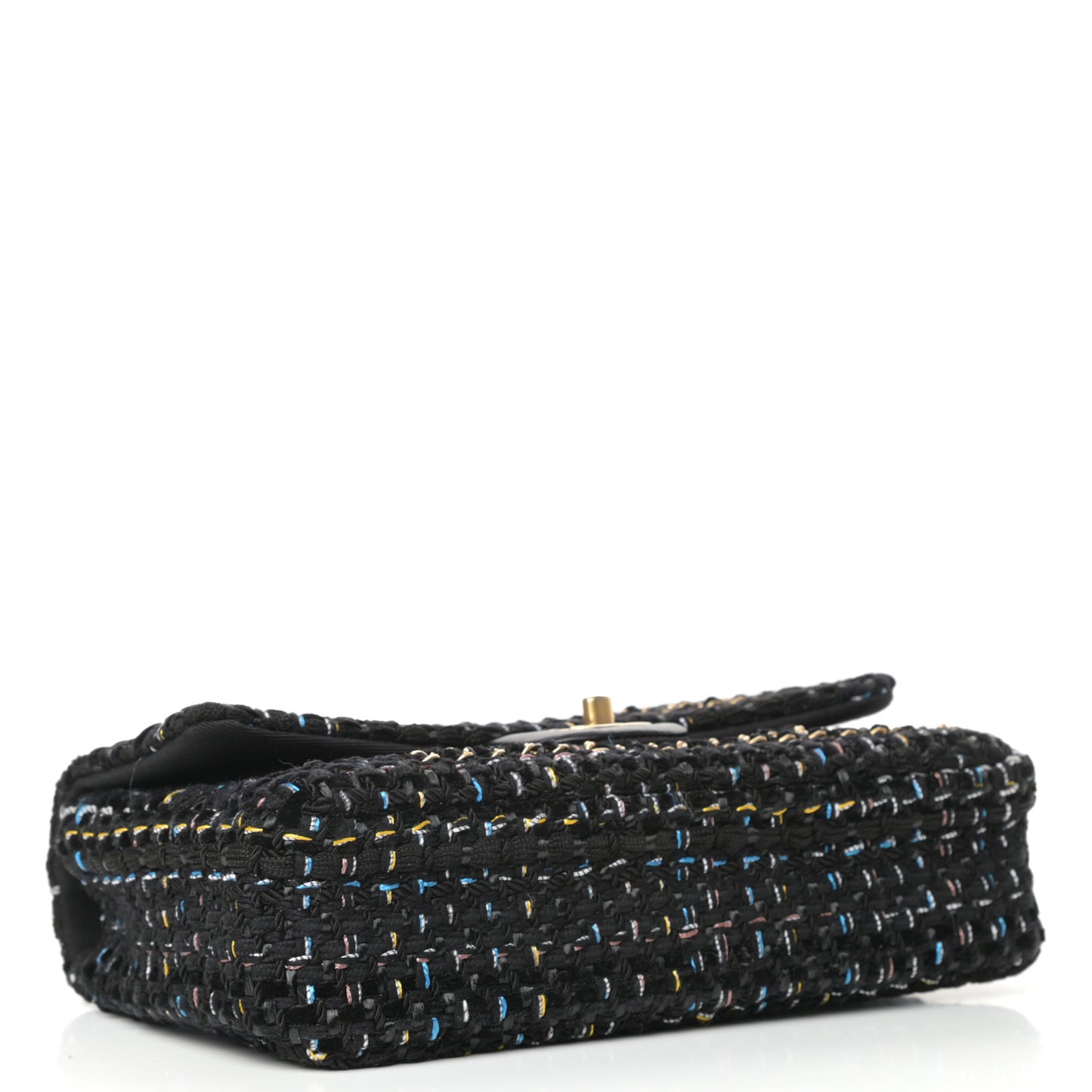 Tweed Chain Braid Medium Single Flap Black