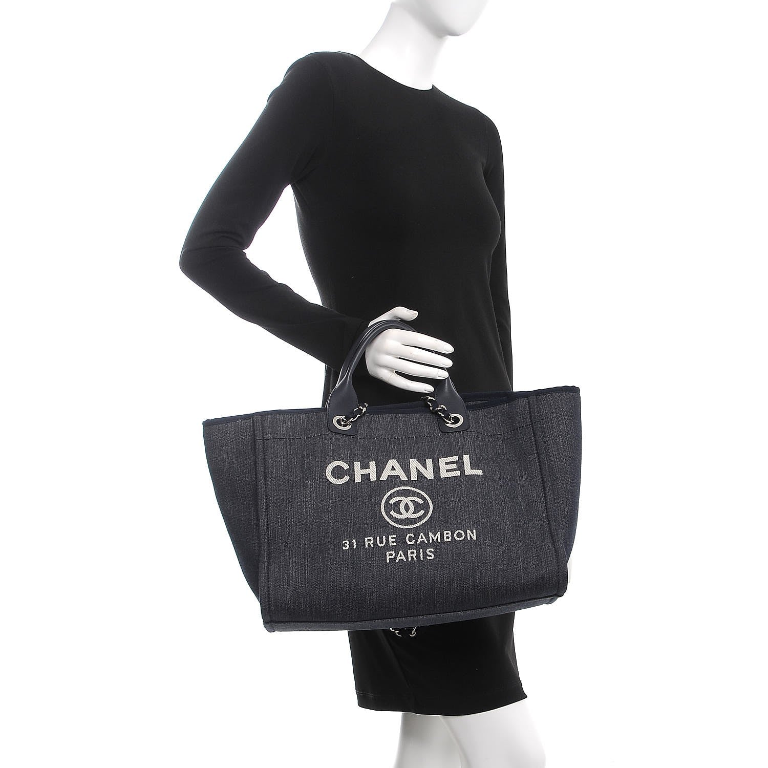 Chanel Denim Large Deauville Tote Dark Blue 2 of 9