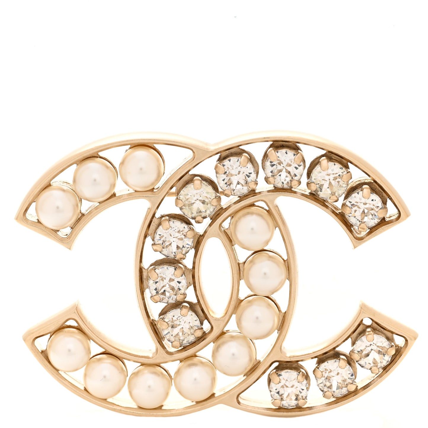 Pearl Crystal CC Brooch Gold Pearly White