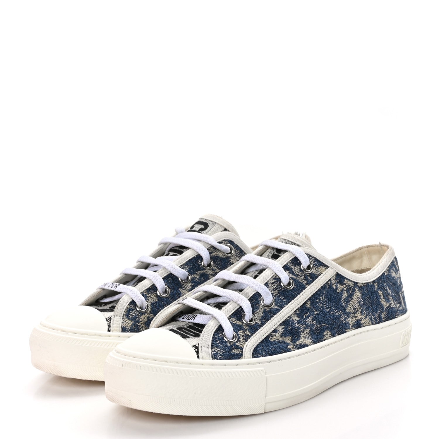 Christian Dior Denim Brocart Embroidered Walk'N'Dior Low Top Sneakers 37 Duck Blue 3 of 9