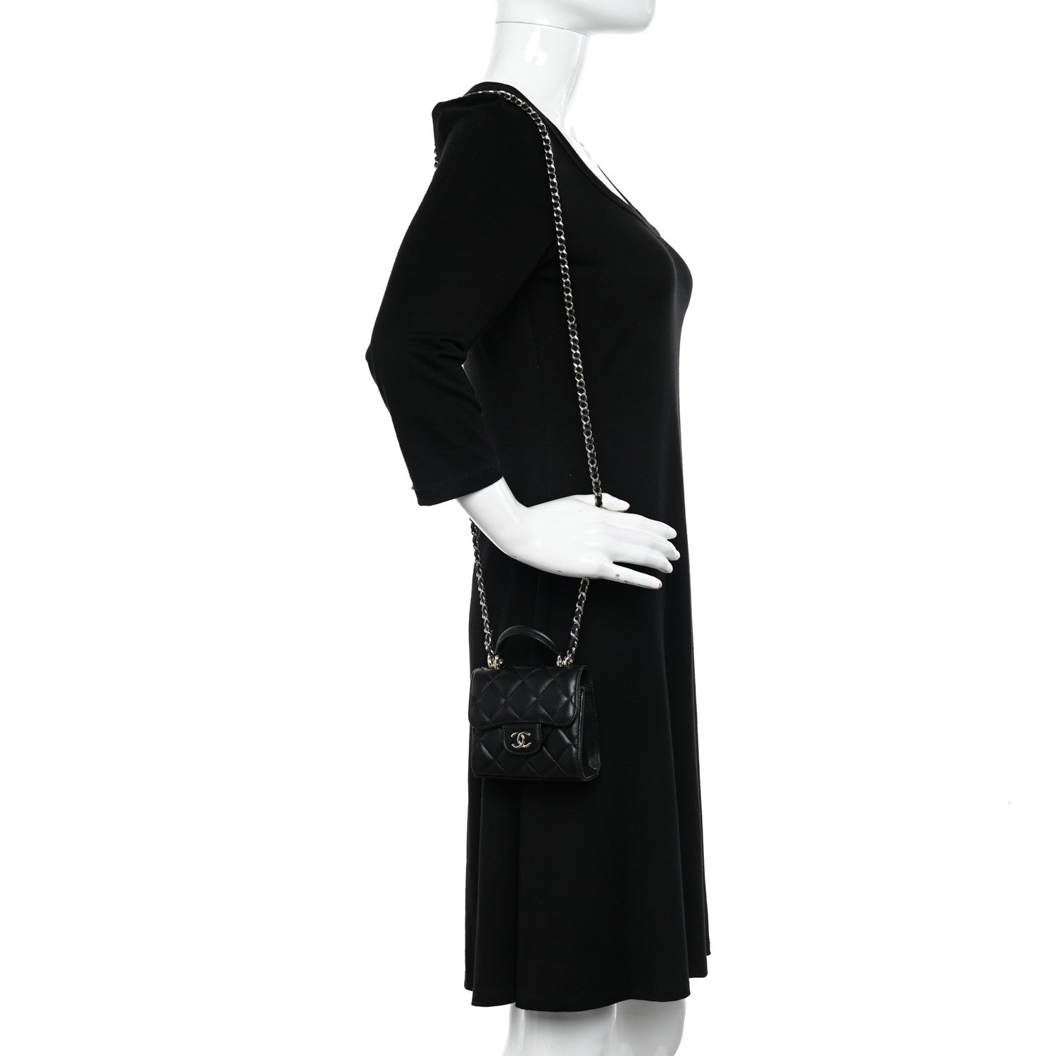 Chanel Lambskin Quilted Top Handle Flap Clutch With Chain Black 2 of 11