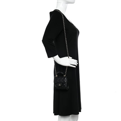 Chanel Lambskin Quilted Top Handle Flap Clutch With Chain Black 2 of 11